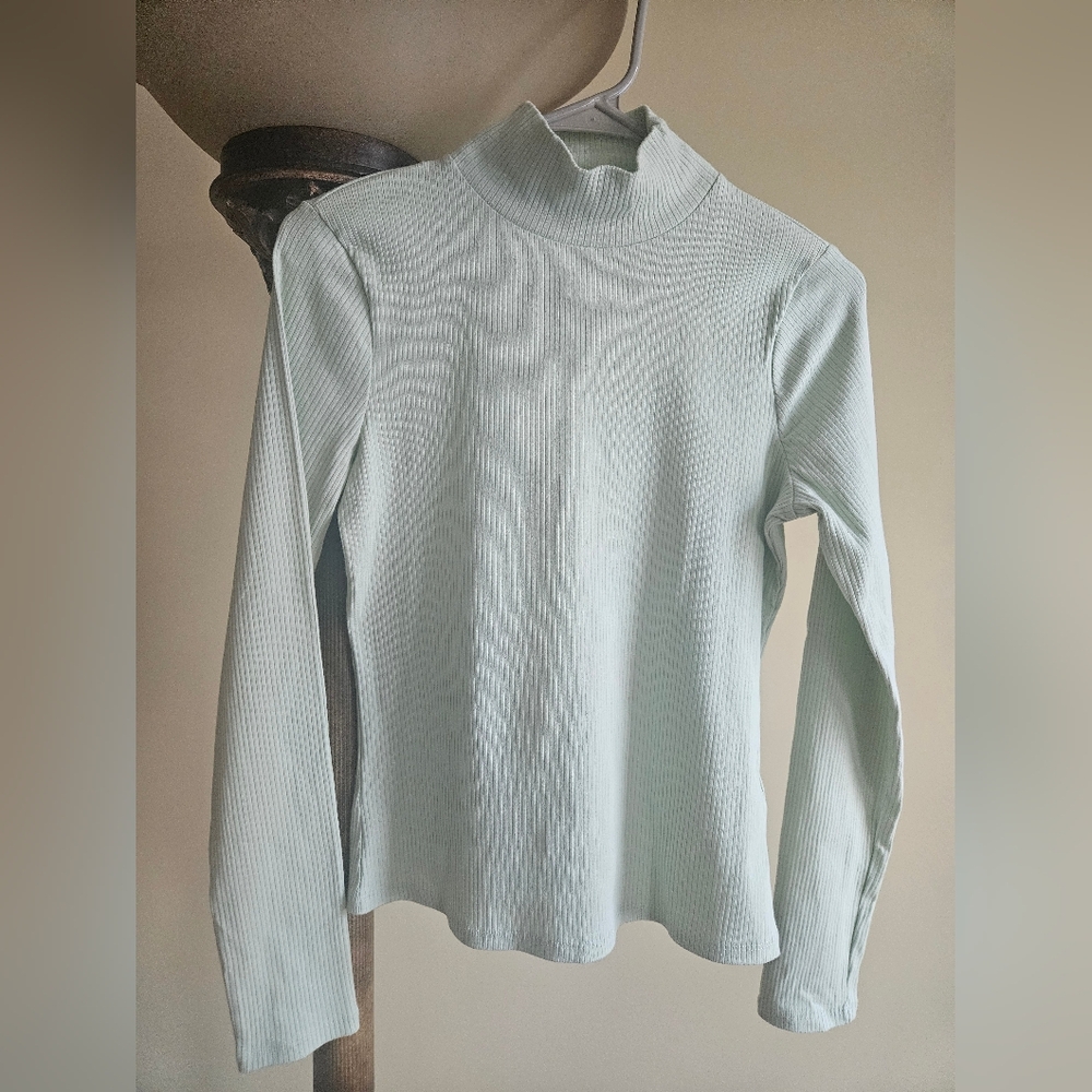 Maeve By Anthropologie Light Green/Sea Blue Long Sleeve Mock Neck Top - Picture 4 of 11